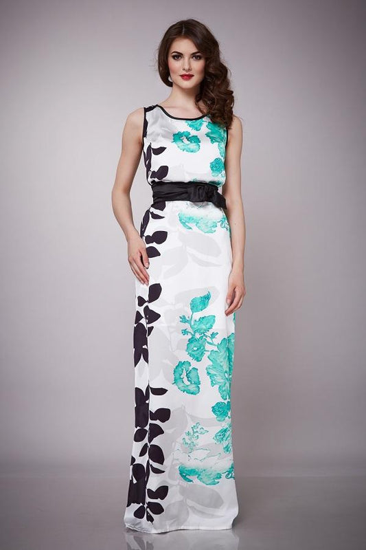 Cyan & Black Floral Patterned Maxi Dress